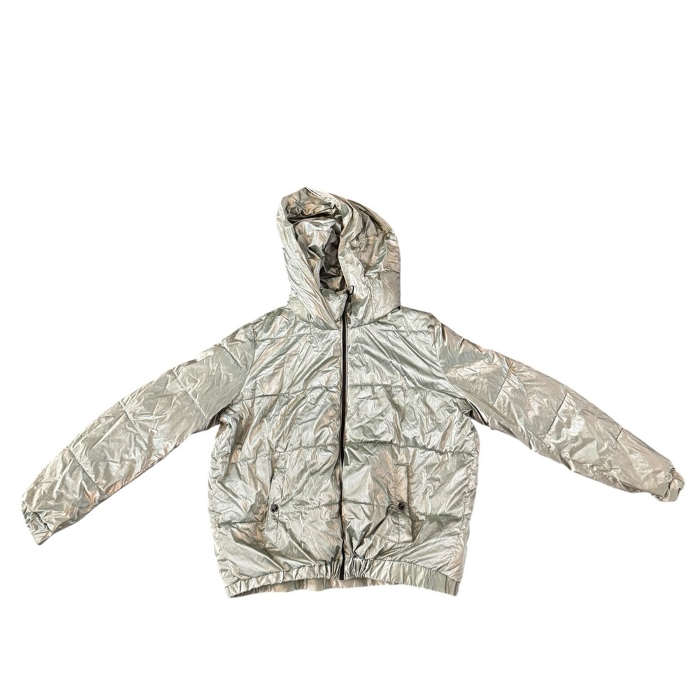 Marc New York Women's Quilted Hooded Puffer Jacket Metallic Green City Size M